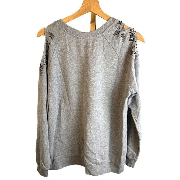 Anthropologie Deletta Cold Shoulder Beaded Embellished Grey Sweatshirt Sz PS EUC - Picture 9 of 12